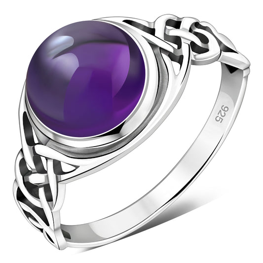 Amethyst Stone Celtic Sterling Silver Ring