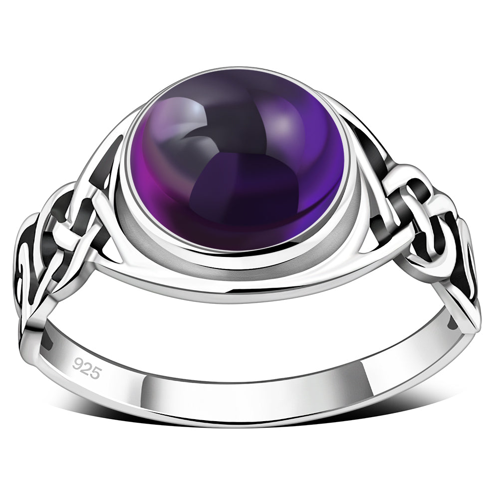 Amethyst Stone Celtic Sterling Silver Ring