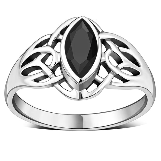 Celtic Knot Faceted Black Onyx Silver Ring