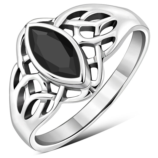 Celtic Knot Faceted Black Onyx Silver Ring