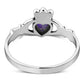 Amethyst CZ Irish Claddagh Silver Ring