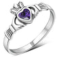 Amethyst CZ Irish Claddagh Silver Ring