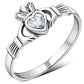 Clear CZ Irish Claddagh Silver Ring