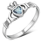 Blue Topaz CZ Irish Claddagh Silver Ring