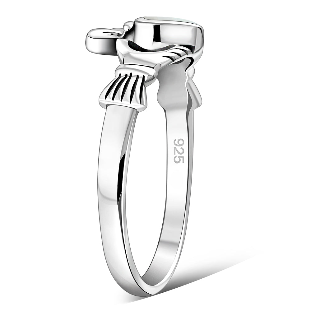 Mother of Pearl Irish Claddagh Silver Ring