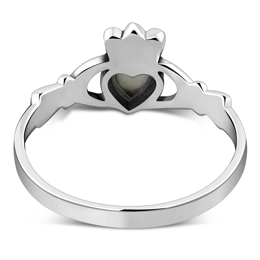 Mother of Pearl Irish Claddagh Silver Ring