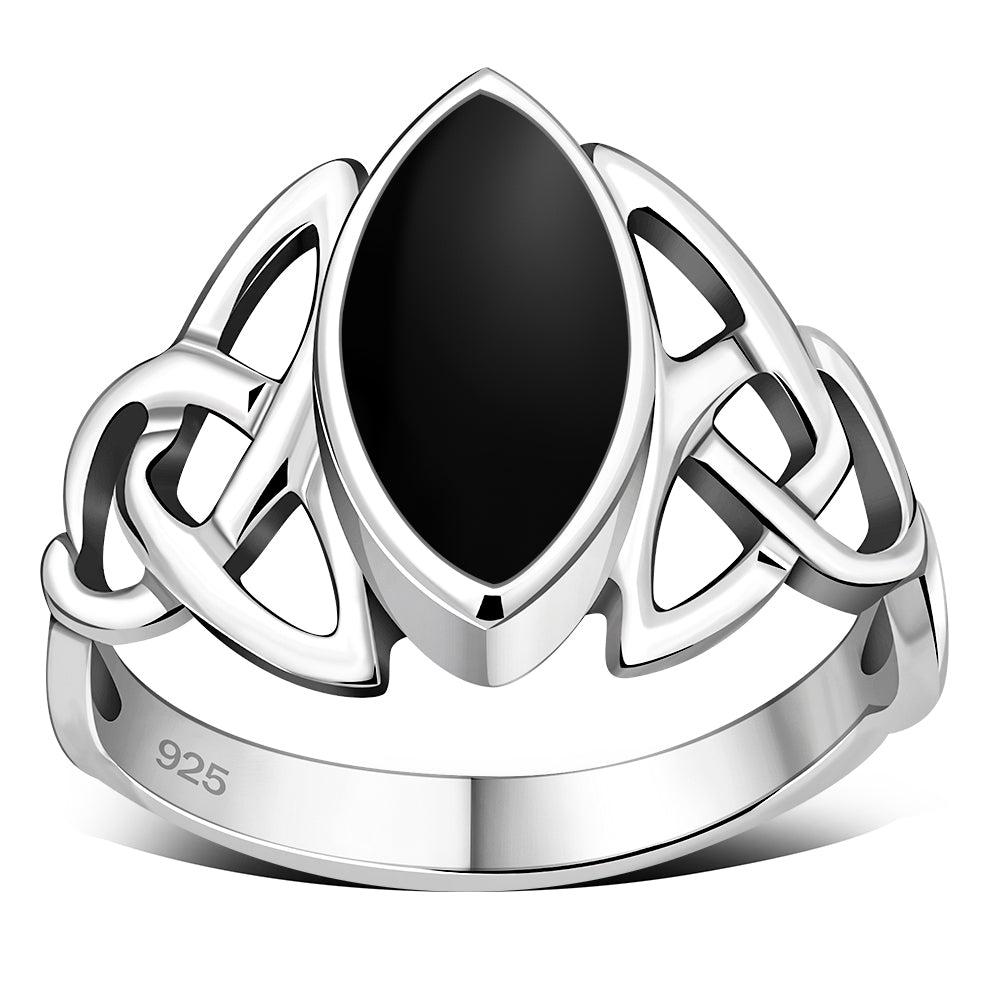 Celtic Knot Sterling Silver Ring w Black Onyx