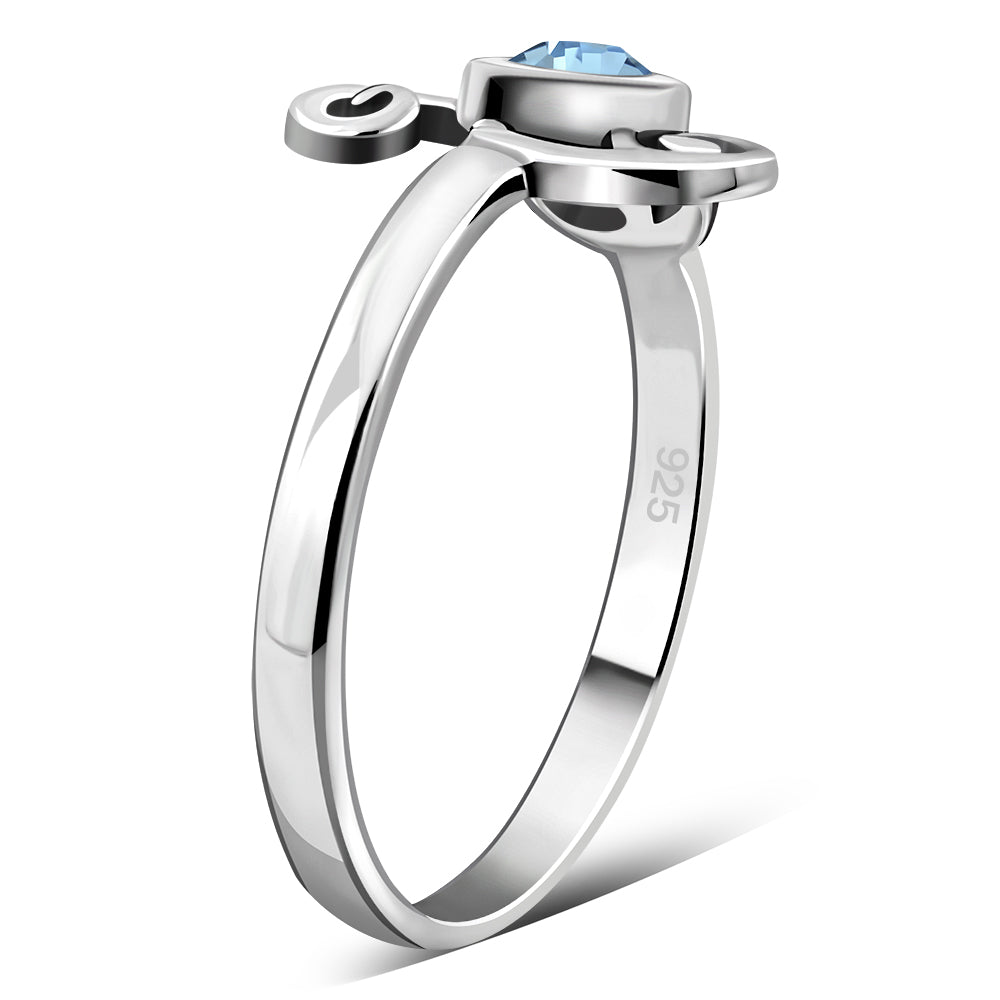 Blue Topaz CZ Triskele Triple Spiral Silver Ring