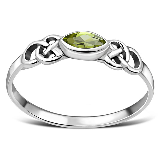 Marquise cut Delicate Peridot Celtic Silver Ring