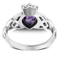 Trinity Knot Amethyst CZ Claddagh Silver Ring
