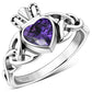 Trinity Knot Amethyst CZ Claddagh Silver Ring