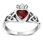 Garnet CZ Trinity Knot Claddagh Silver Ring