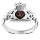 Garnet CZ Trinity Knot Claddagh Silver Ring