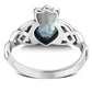 Trinity Knot Blue Topaz CZ Claddagh Silver Ring