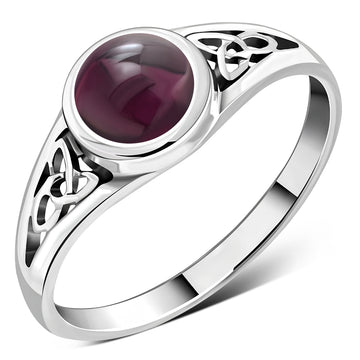 Ring Sterling Silver 925 Celtic Trinity Knot Garnet Pentacle