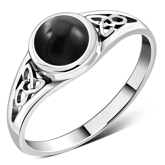 Black Onyx Trinity Knot Silver Ring