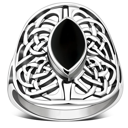 Large Black Onyx Celtic Knot Silver Ring