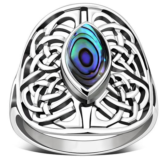 Large Abalone Shell Celtic Knot Silver Ring