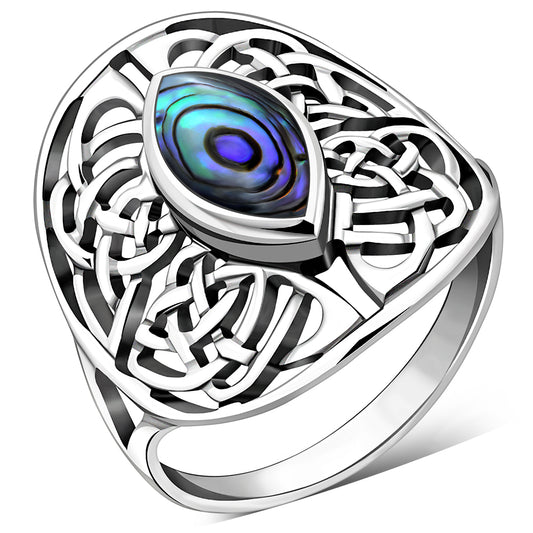 Large Abalone Shell Celtic Knot Silver Ring
