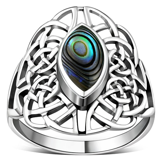 Large Abalone Shell Celtic Silver Ring