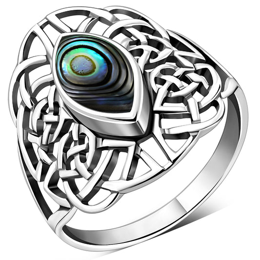 Large Abalone Shell Celtic Silver Ring