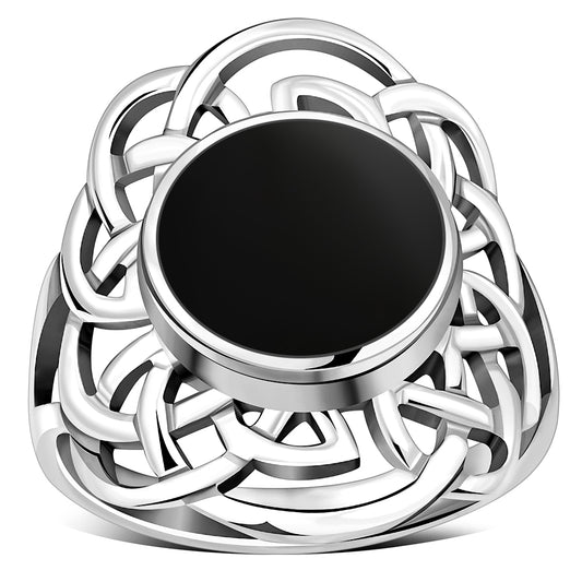 Black Onyx Celtic Sterling Silver Ring