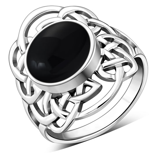 Black Onyx Celtic Sterling Silver Ring