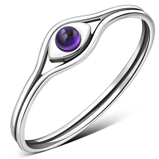 Evil Eye Amethyst Stone Silver Ring