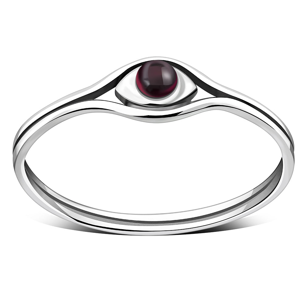 Evil Eye Garnet Stone Silver Ring