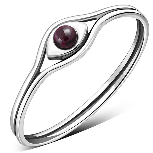 Evil Eye Garnet Stone Silver Ring