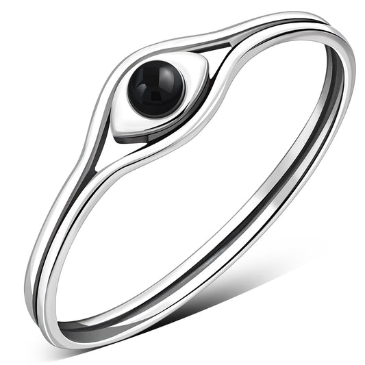 Evil Eye Black Onyx Sterling Silver Ring