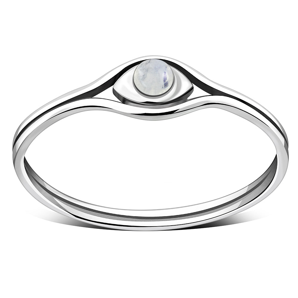 Evil Eye Rainbow Moonstone Silver Ring