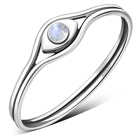 Evil Eye Rainbow Moonstone Silver Ring