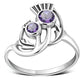 Amethyst Stone Thistle Silver Ring