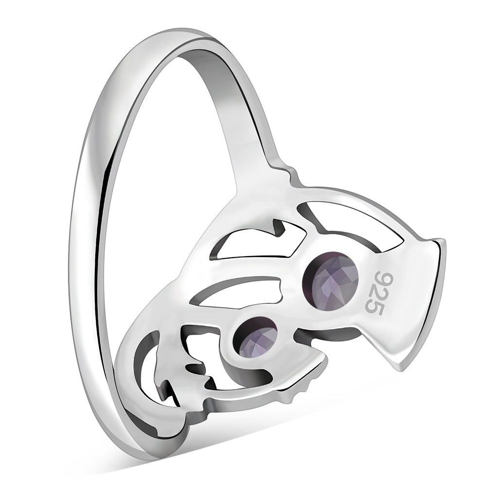 Amethyst Stone Thistle Silver Ring