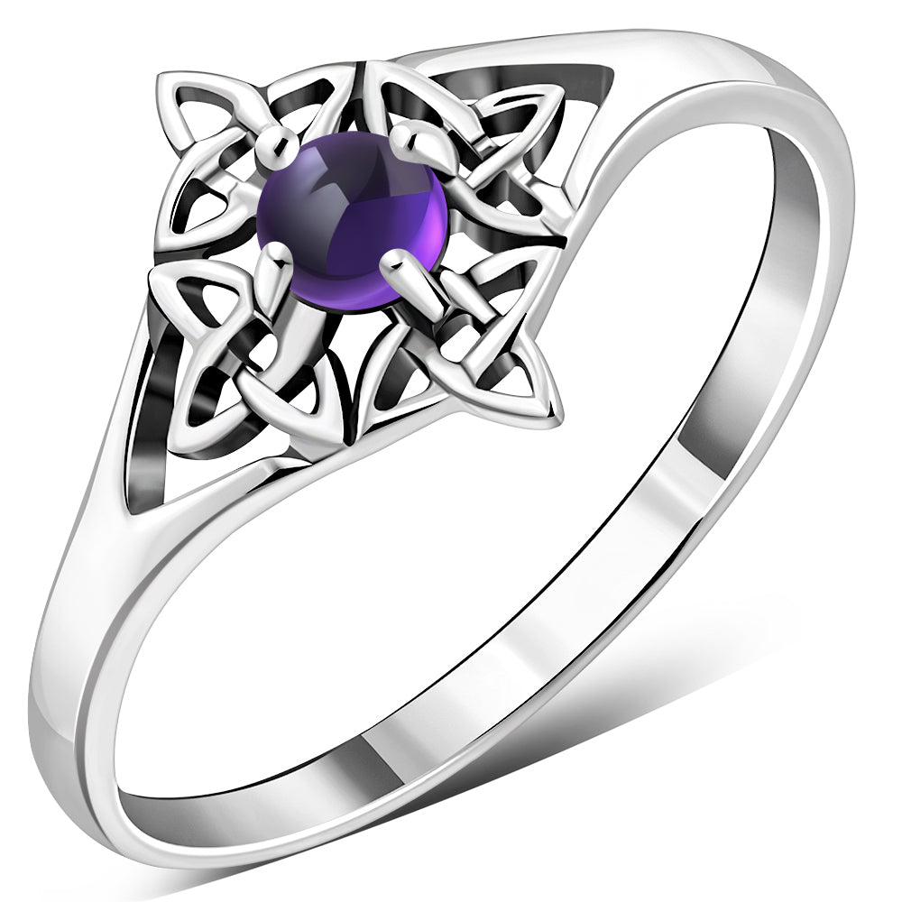 Delicate Amethyst Stone Celtic Knot Silver Ring