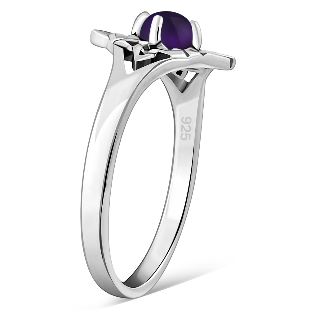 Delicate Amethyst Stone Celtic Knot Silver Ring