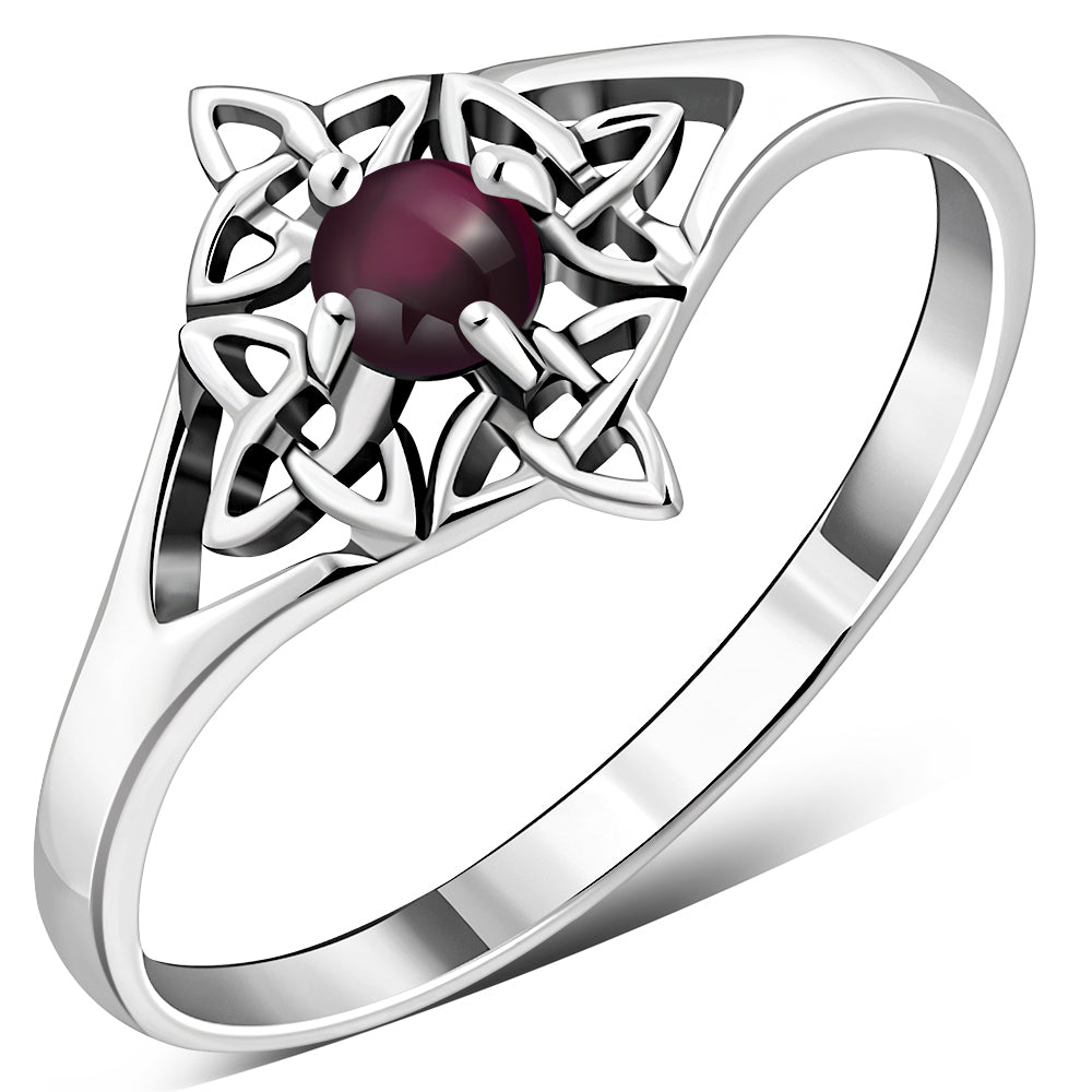 Delicate Garnet Celtic Knot Silver Ring