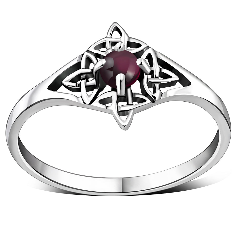 Delicate Garnet Celtic Knot Silver Ring