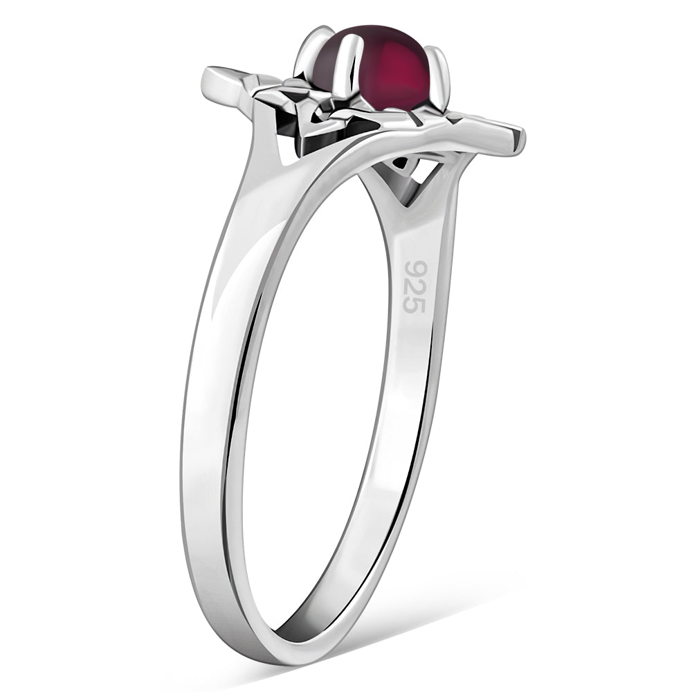 Delicate Garnet Celtic Knot Silver Ring