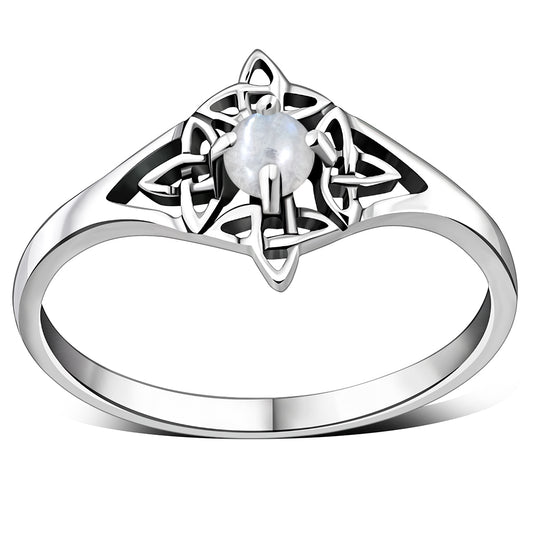 Delicate Rainbow Moonstone Celtic Silver Ring