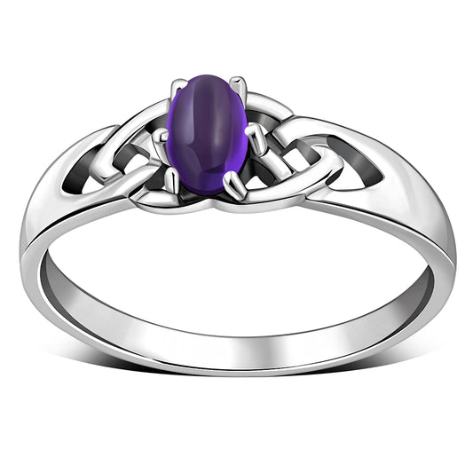 Amethyst Stone Celtic Knot Sterling Silver Ring