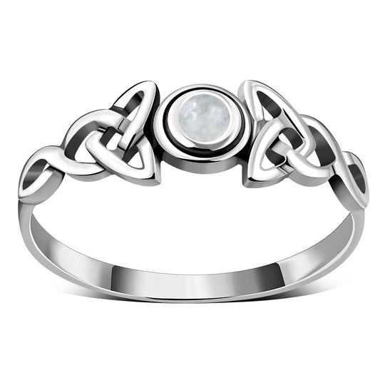 Celtic Trinity Silver Rainbow Moonstone Ring