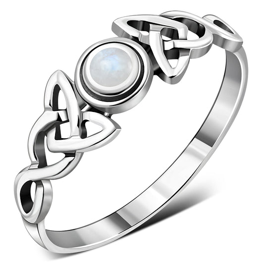 Celtic Trinity Silver Rainbow Moonstone Ring