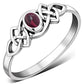 Garnet Stone Cab Celtic Knot Silver Ring