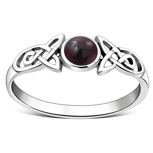 Garnet Stone Celtic Trinity Silver Ring