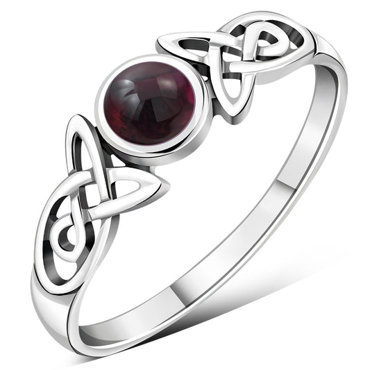 Garnet Stone Celtic Trinity Silver Ring