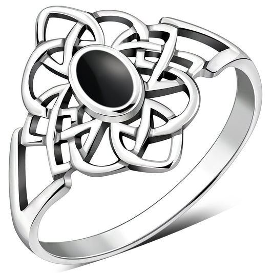 Black Onyx Celtic Knot Silver Ring