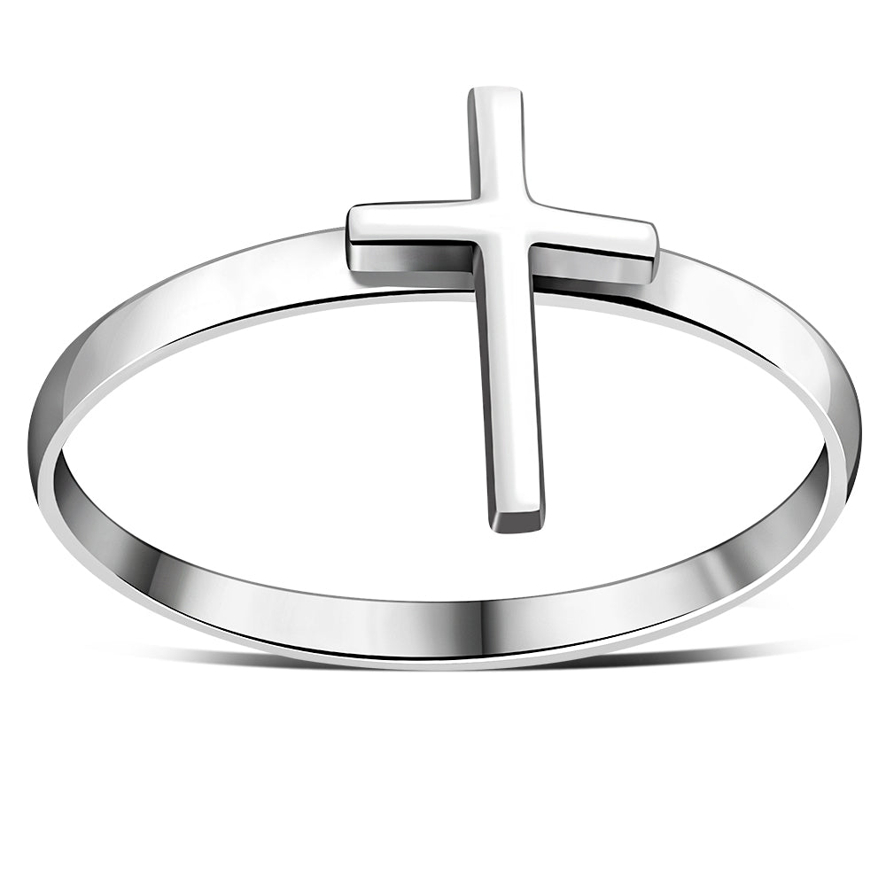 Simple Plain Silver Cross Band Ring