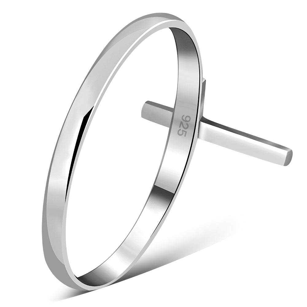 Simple Plain Silver Cross Band Ring